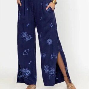 Johnny Was Bijou High Slit Embroidered Pants Boho Luxury XL NWT